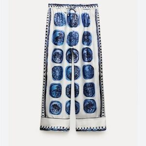 Zara Blue & White Patterned Pants - Medium NWT